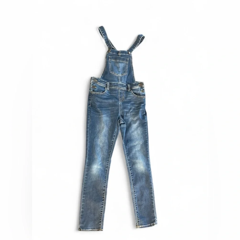 Cat & Jack Girls Denim Overalls Jeans Large 10/12 Super Stretch Adjustable Strap